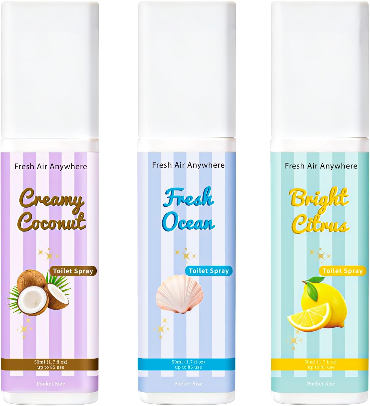Toilet Spray, Citrus, Eucalyptus & Lavender, 3 Pack 1.7 fl oz each, Bathroom Odor Eliminator, Travel Size, Essential Oil Freshener, Up to 255 Sprays