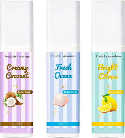 Toilet Spray, Citrus, Eucalyptus & Lavender, 3 Pack 1.7 fl oz each, Bathroom Odor Eliminator, Travel Size, Essential Oil Freshener, Up to 255 Sprays