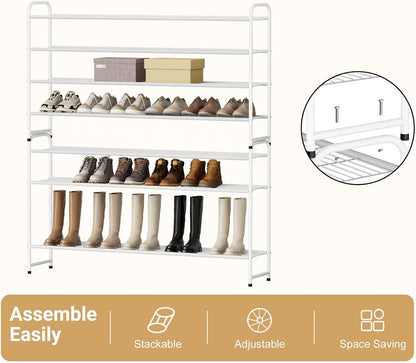 KEETDY 3-Tier Long Shoe Rack for Closet Metal Shoe Organizer for Entryway, Wide Stackable Shoe Storage Shelf with Sturdy Wire Grid for Closet Floor, Bedroom, Black