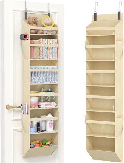 Lifewit 1 Pack Over the Door Organizer, 5 Section Clear Window Hanging Storage with 4 Side Pockets, Sturdy Anti Tilt 40 lbs Load Behind Door for Closet, Bedroom, Bathroom, Nursery, Dorm, Dark Gray