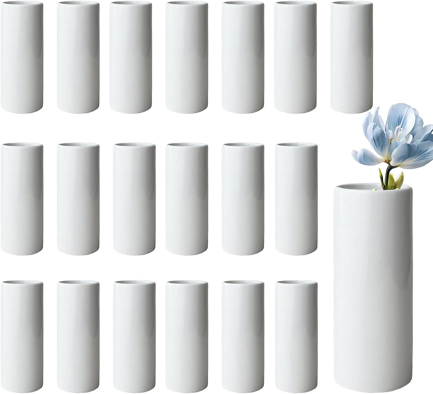 Modern Small Flower Vases 8 Pack - Ceramic, White