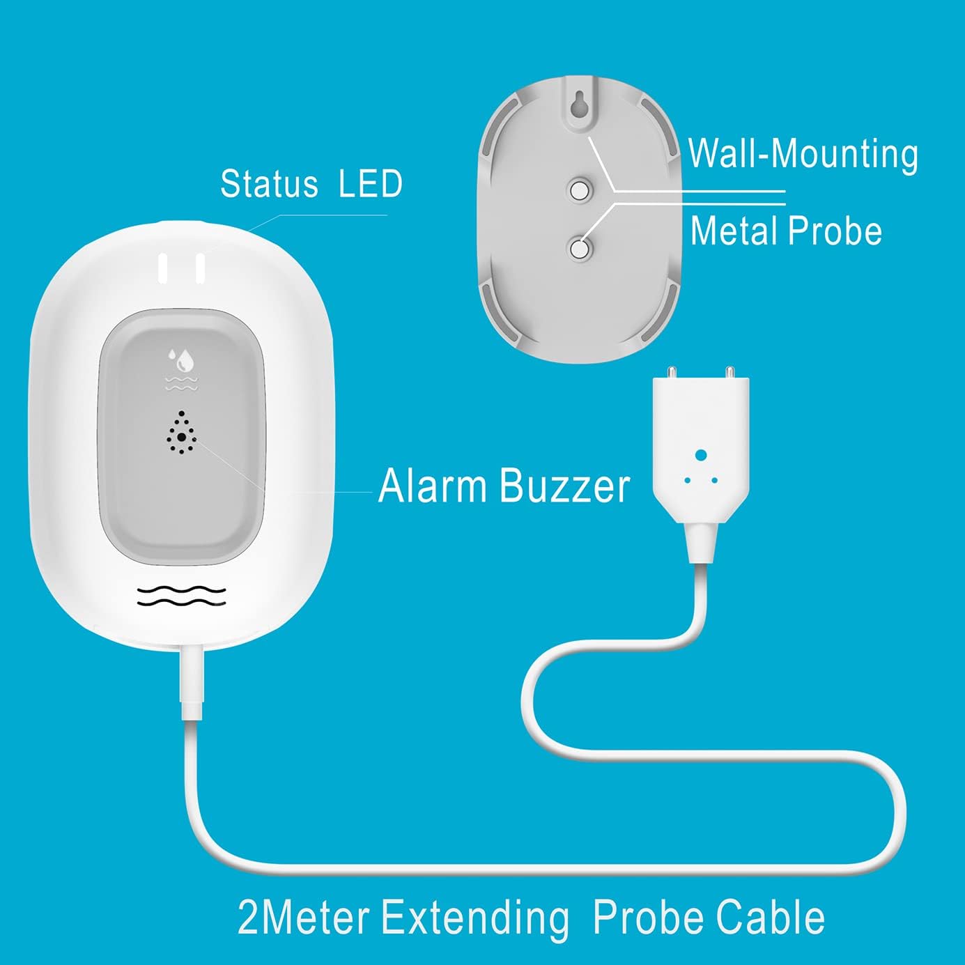 Water Alarm Sensor with 80dB Loud Sound WiFi Leak Detector, Overflow Leak Alarm, Remote Monitoring leaker for Water Heater Basement Sewage Pump, TUYA/Smart Life APP Notification
