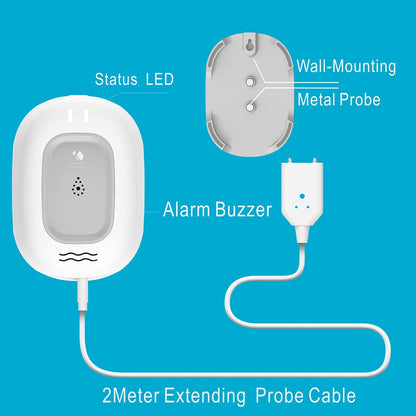 Water Alarm Sensor with 80dB Loud Sound WiFi Leak Detector, Overflow Leak Alarm, Remote Monitoring leaker for Water Heater Basement Sewage Pump, TUYA/Smart Life APP Notification
