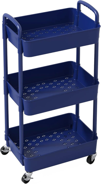 Sywhitta 4-Tier Plastic Rolling Utility Cart with Handle, Multi-Functional Storage Trolley for Office, Living Room, Kitchen, Movable Storage Organizer with Wheels, Black