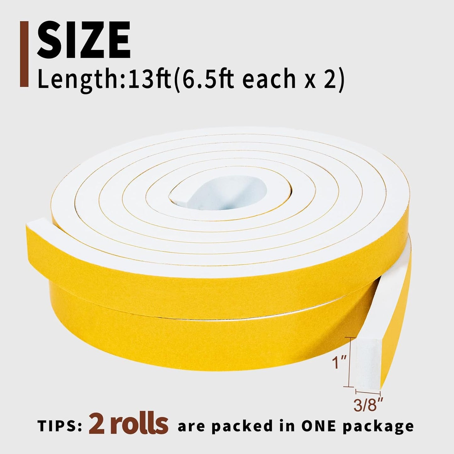 Yotache Weather Stripping Door Seal Strip White 3/8" x1/8", 50Ft Total, Foam Insulation Tape Gasket for Door Frame and Windows, 3 Rolls x 16.5Ft
