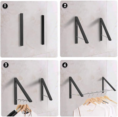 Laundry Room Drying Rack Wall Mounted Clothes Hanger Folding Wall Coat Racks Aluminum Home Storage Organiser Space Savers White 2 Rakcs with Rod