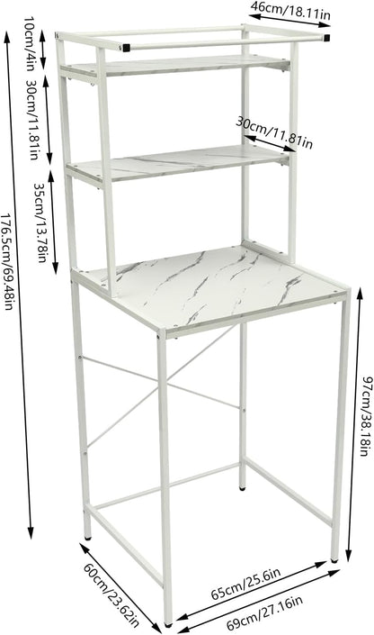 Over the Washer and Dryer Storage Shelf, 3 Tier Laundry Room Shelves, Bathroom Space Saving Organizer Rack, Laundry Room Organization Storage for Bathroom Room Balcony (White+Log)