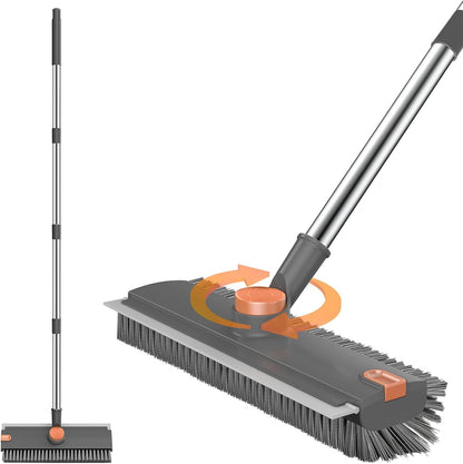 SetSail Floor Scrub Brush, 3 in 1 Floor Scrub Brush with 54-in Adjustable Long Handle and Scraper Heavy Duty Stiff Bristle Floor Scrubber for Cleaning Shower Bathroom Kitchen Patio Garage, Grey&White