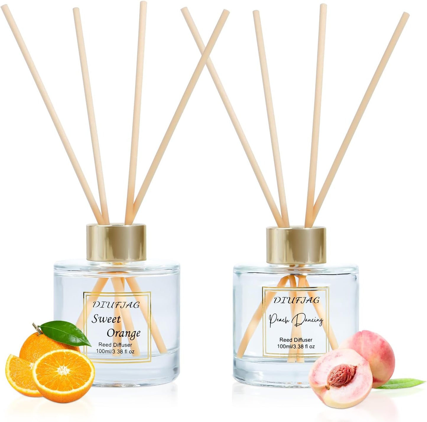 100ml Scent Diffuser with 6 Fiber Sticks, 3.5 oz Reed Diffuser Set Aromatherapy Fragrance Diffusers Air Fresheners for Home Bedroom Bathroom (Coconut)