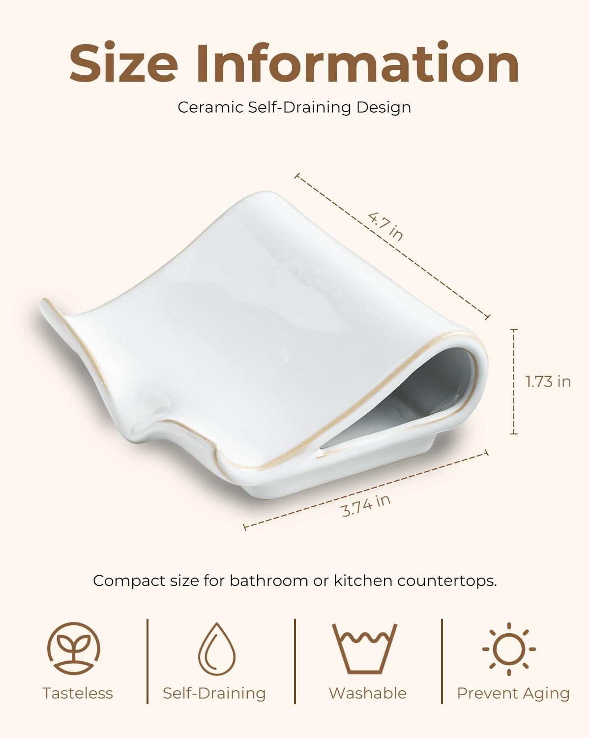 Zoeeker Self-Draining Soap Dish, Ceramic Soap Holder with Drain Spout Waterfall Drying Tray for Shower Bathroom Kitchen Sink Bathtub, Keep Soap Bars Dry, Blue