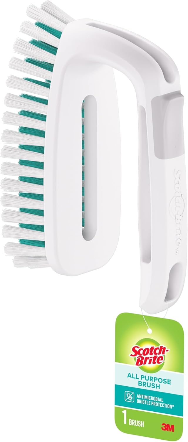 Scotch-Brite All Purpose Brush – Durable Bristles for Tile Floors, Walls, Shower Doors, Tubs & Bathroom Fixtures, Ergonomic Non-Slip Handle, Multi-Surface Cleaning Tool, Easy to Rinse & Store, 1 Count