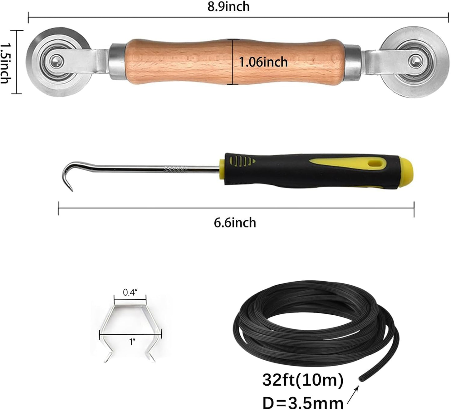 BAYTORY Upgrade Window Screen Repair Kit, Steel/Nylon Roller Tool with Bearing | Spline Removal Hook and 12Pcs Screen Clips Replacement for Installing Door Mesh Screens