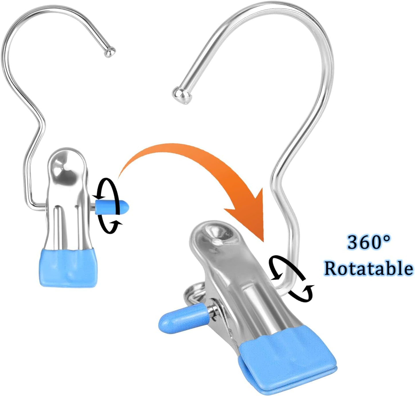 FuninCrea Laundry Hooks Clip, 5 Pcs Stainless Steel Anti-Slip Boot Laundry Hanger Clips Portable Heavy Duty Multi-Functional Single Hanging Clothes Clips for for Scarf, Gloves, Shoes, Socks (Blue)
