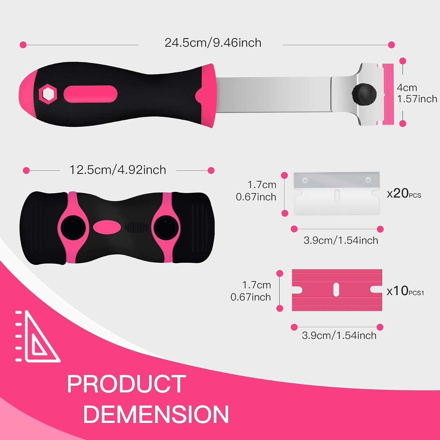 DEKEones Razor Blade Scraper, Long Handled Scraper Tool with 10 Extra Replacement Blades, Razor Scraper Remover for Cleaning Sticker, Paint, Caulk from Window, Car, Glass, Windshield, Stove
