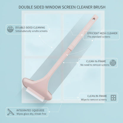 Double Sided Window Screen Cleaner Brush with Integrated Squeegee for Glass, PP Plastic Cleaning Tool, 13 x 3.3 x 1.6 Inches (1 PC)