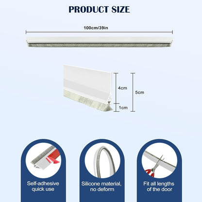 Door Sweep for Bottom of Door, 39.2" L Integrated Design with Brush, Self Adhesive Under Door Draft Stopper for Bottom of Door, Door Seal Dust/Noise/Hot or Cold Air Insulation, White 2" W