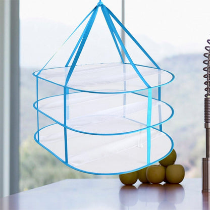3 Tiers Folding Drying Rack, Mesh Clothes Hanging Dryer, Portable Hanging Laundry Rack with Fixing Band, Lay Flat to Dry Mesh Clothes Hanger for T-Shirt,Swimsuit,Sweater,Delicates