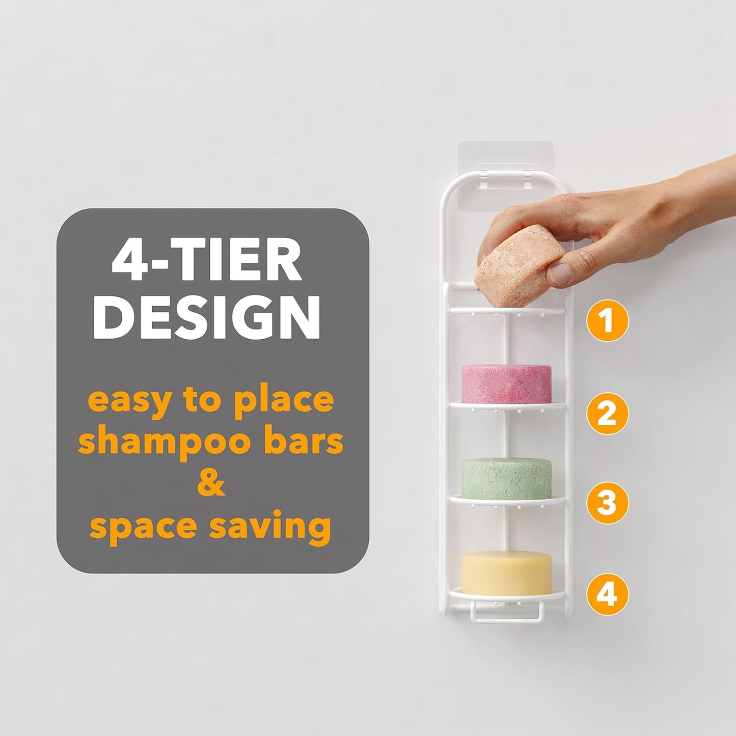 SpaceAid 4 Tier Shampoo Bar Holder for Shower, Self Draining Soap Bar Holders Caddy for Bathroom Wall and Kitchen Sink, Shampoo Bar Dish Rack, Stainless Steel Bar Soap Holder (Black)