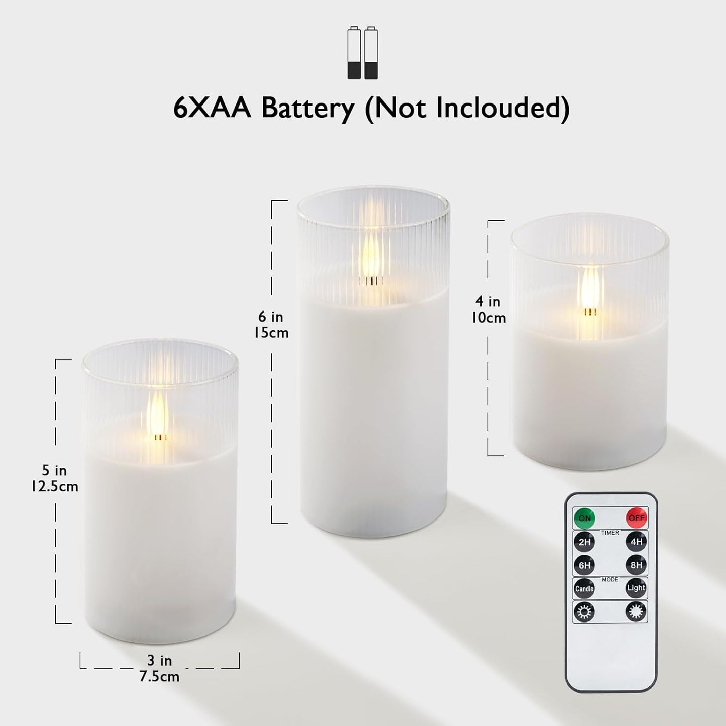 Amagic Clear Glass Flameless Candles Battery Operated with Timer, Remote Control, LED Pillar Candles, Battery Powered, Valentine's Day Decor, Pure White Wax, Set of 3