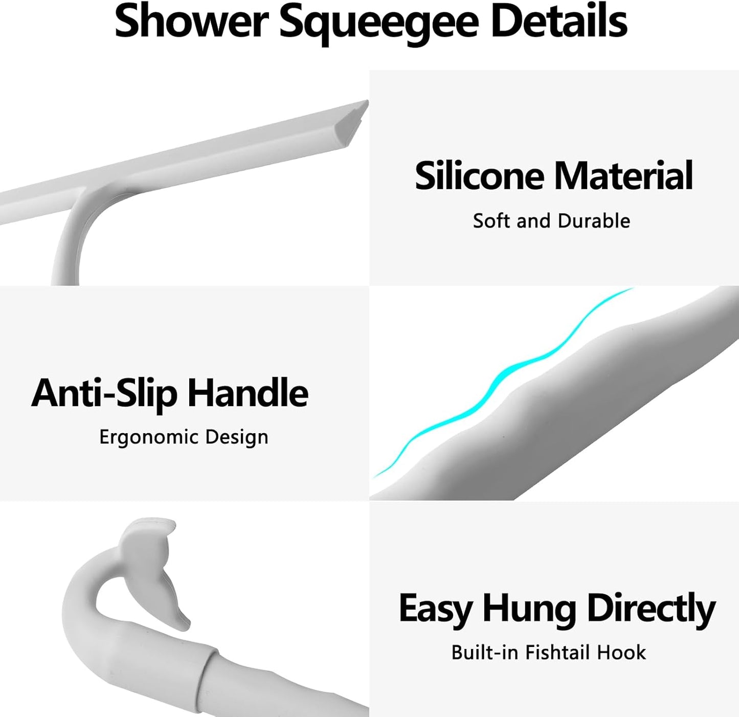 Shower Squeegee for Glass Doors,2-in-1 Silicone Shower Squeegee with Hook,Hang Anywhere | Streak-Free Bathroom Squeegee | Household Window Mirror Squeegee for Bathroom,Glass,Tile Wall,Car | Black