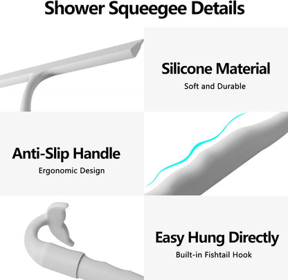 Shower Squeegee for Glass Doors,2-in-1 Silicone Shower Squeegee with Hook,Hang Anywhere | Streak-Free Bathroom Squeegee | Household Window Mirror Squeegee for Bathroom,Glass,Tile Wall,Car | Black