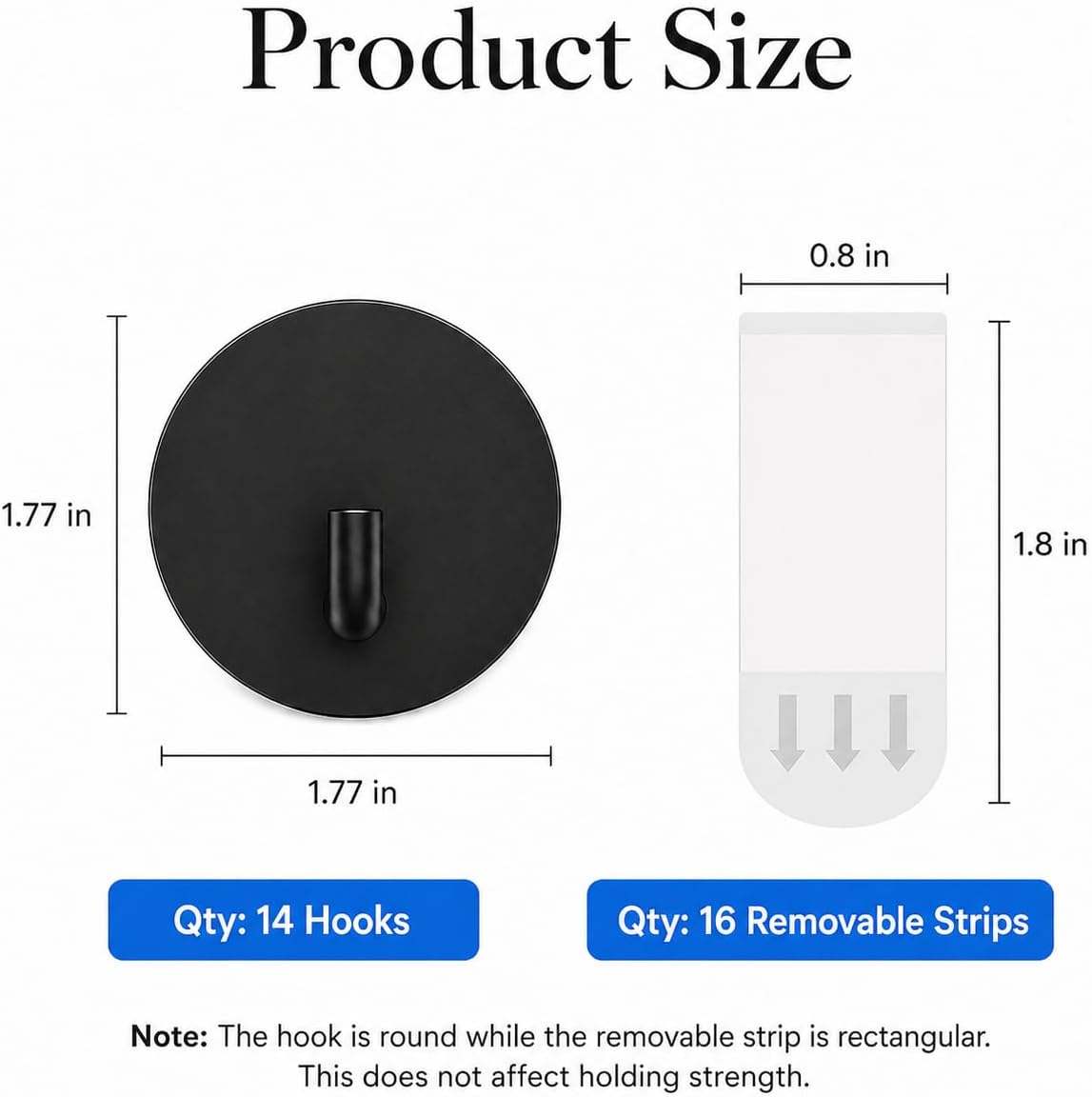 Removable Towel Hooks for Bathrooms, Heavy Duty Adhesive Hooks for Walls No Damage, Black Home Storage Hooks for Inside Shower, Sticky Hooks for Hanging Robe Coat Loofah Clothes Kitchen, 14Pcs Sus304