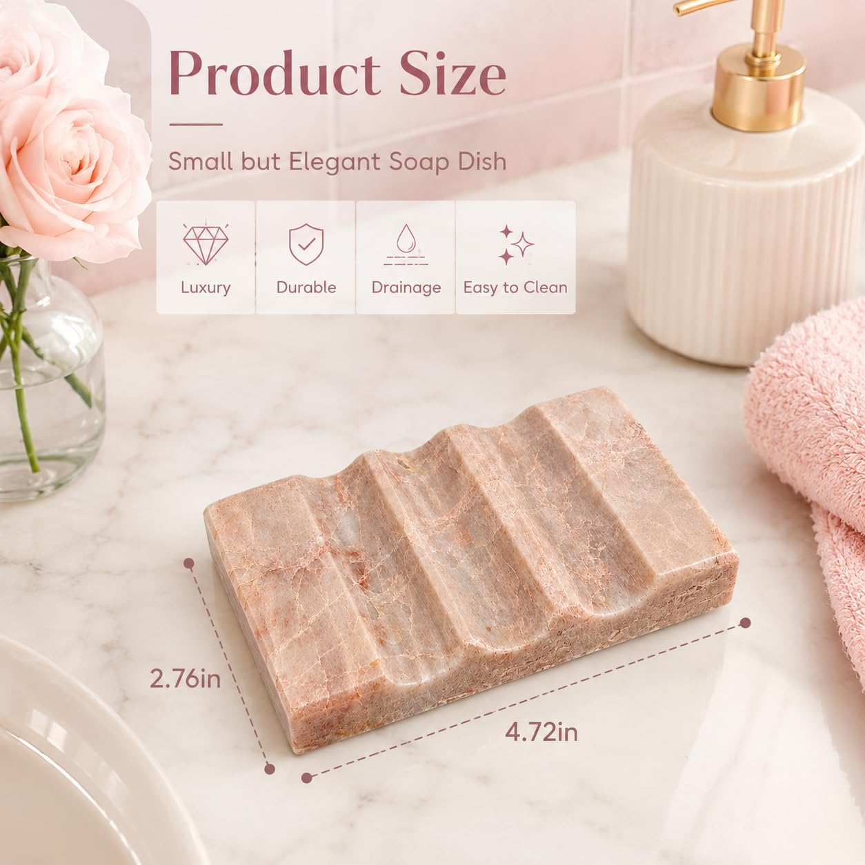 WeDoDecor Real Marble Soap Dish for Shower Stone Tray Small Bar Soap Holder with Self Draining | Non-Slip, Luxury Bath Room Accessories (White)