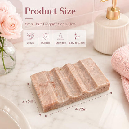 WeDoDecor Real Marble Soap Dish for Shower Stone Tray Small Bar Soap Holder with Self Draining | Non-Slip, Luxury Bath Room Accessories (White)