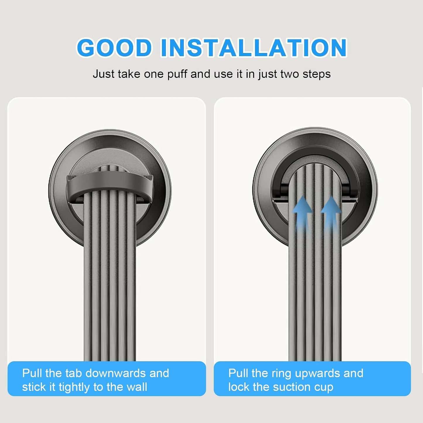 Clothes Drying Rack Wall-Mounted Suction Cup Folding Clothes Drying Rod Space-Saving Closet Rod with Retractable Rod for Laundry Bathroom RV Balcony, Black