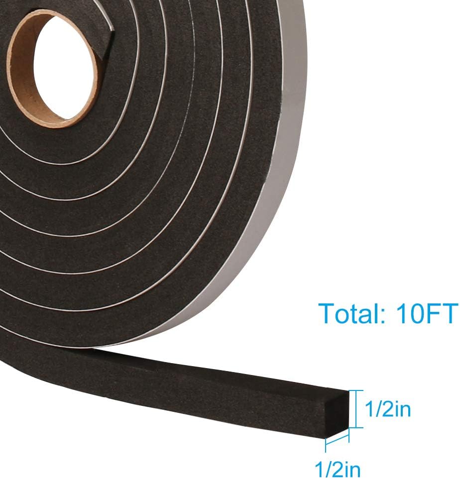 Seal Foam Tape,1/2 Inch W x 1/8 Inch T Weather Stripping for Door and Window,High Density Single Sided Closed Cell Door Insulation Weather Strip, 3 Rolls Total 50FT Black