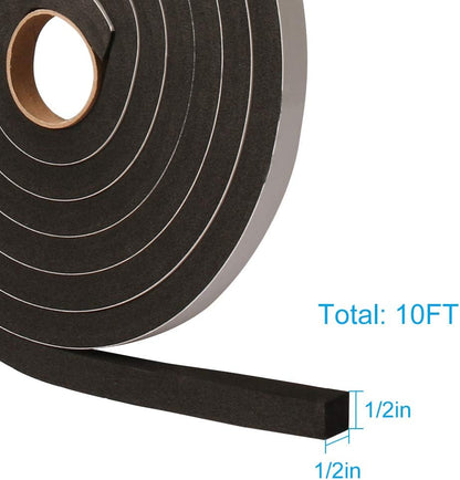 Seal Foam Tape,1/2 Inch W x 1/8 Inch T Weather Stripping for Door and Window,High Density Single Sided Closed Cell Door Insulation Weather Strip, 3 Rolls Total 50FT Black