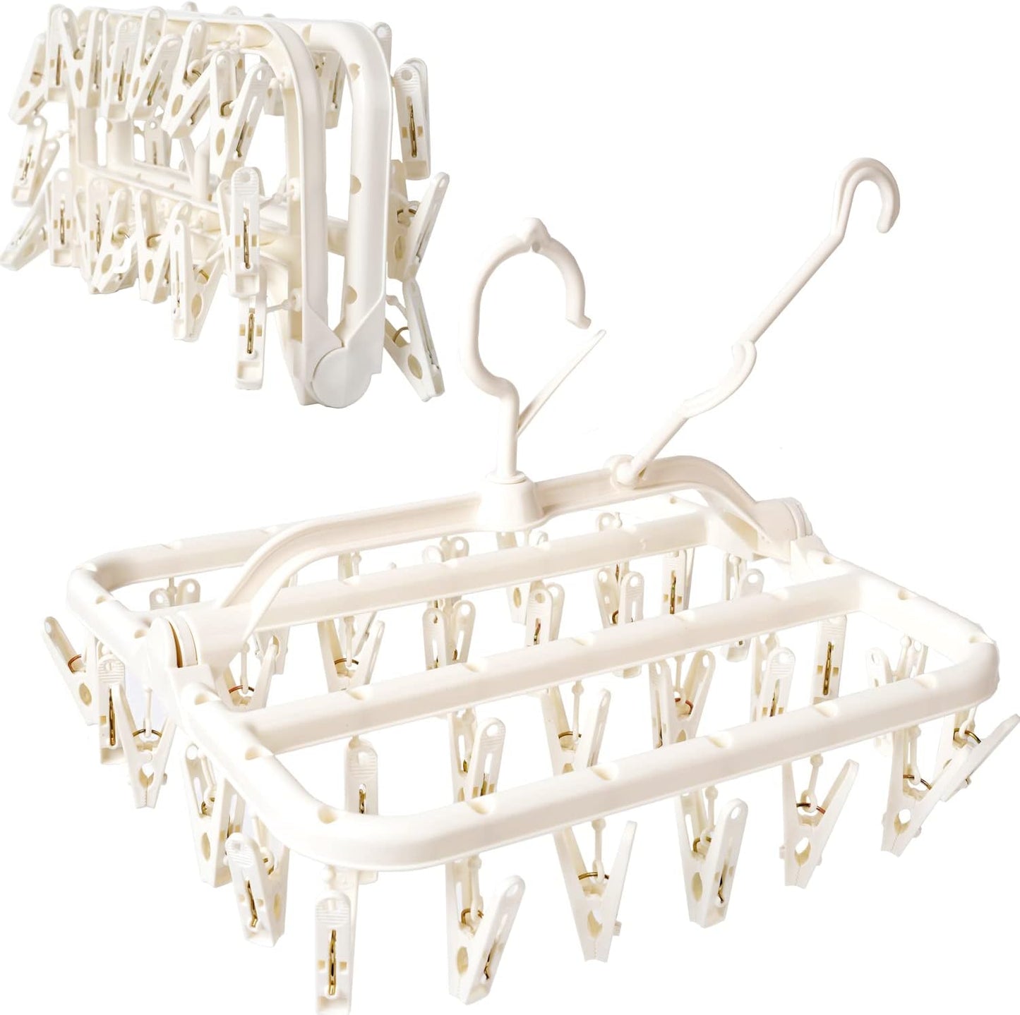Foshine Clothes Drying Racks Foldable Clip Hangers Plastic with 32 Clips | Clip Hangers Wind-Proof Hook Underwear Hanger For Socks Bras Blue