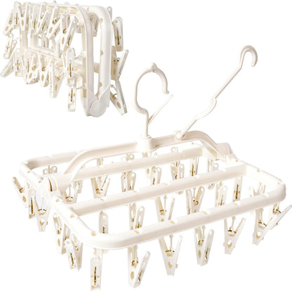Foshine Clothes Drying Racks Foldable Clip Hangers Plastic with 32 Clips | Clip Hangers Wind-Proof Hook Underwear Hanger For Socks Bras Blue