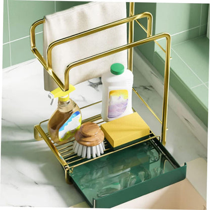 PRETYZOOM Iron Wall-Mounted Drain Rack Kitchen Sink Dish Drying Rack Cleaning Wall Hanging Sponge Holder