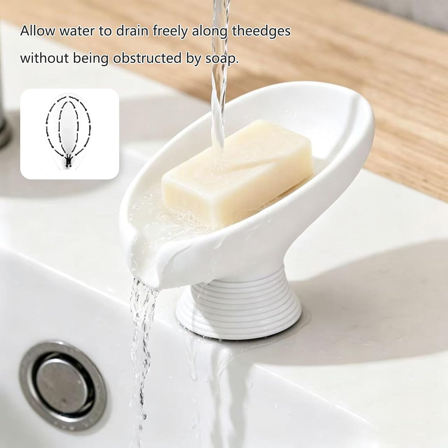 Self Draining Soap Dish with Suction Cup, Leaf Shaped Resin Soap Holder for Bathroom, Shower, Sink & Kitchen (Beige)