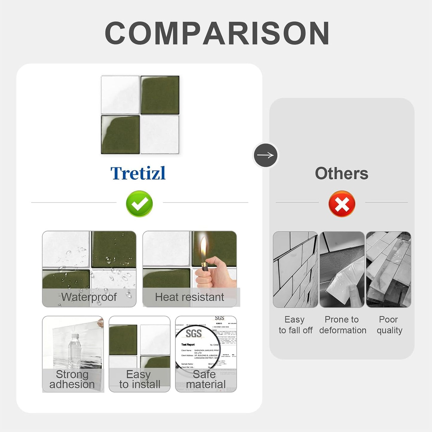 10 Sheets Thicker Design Peel and Stick Backsplash, 3D Self Adhesive Peel and Stick Wall Tile Backsplash for Kitchen, Bathroom, 12"x12", Light Green