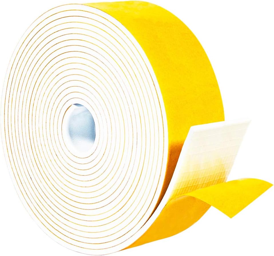 Yotache Weather Stripping Door Seal Strip White 3/8" x1/8", 50Ft Total, Foam Insulation Tape Gasket for Door Frame and Windows, 3 Rolls x 16.5Ft