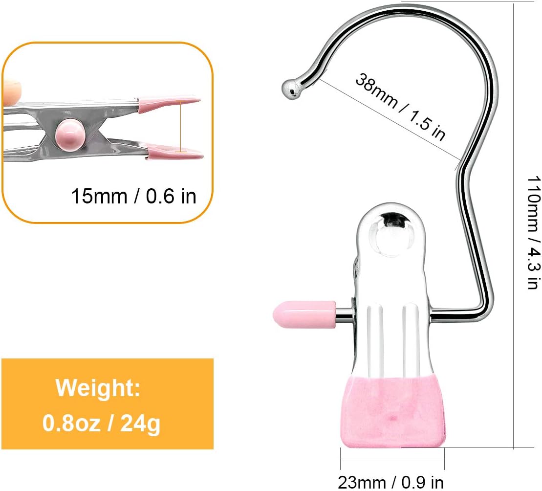 Coideal Boot Hangers Laundry Hanging Hooks Clips, 16 Pcs Stainless Steel Portable Clothespins for Drying Closet Travel (Black + Pink)