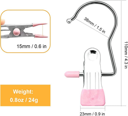 Coideal Boot Hangers Laundry Hanging Hooks Clips, 16 Pcs Stainless Steel Portable Clothespins for Drying Closet Travel (Black + Pink)