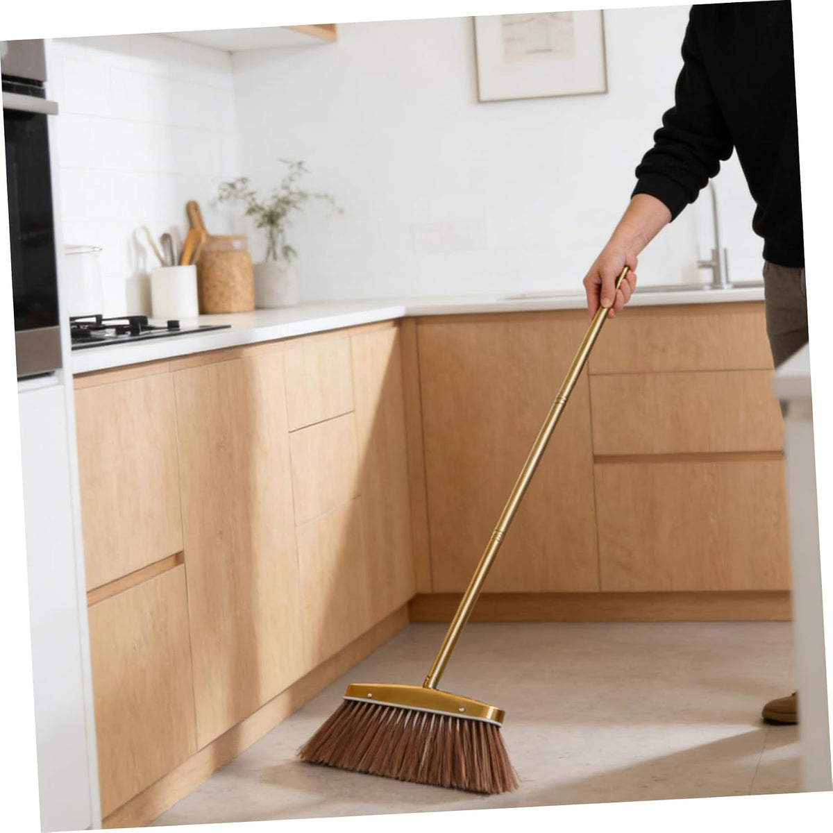 Thickened Stainless Steel Broom with Detachable Handle, Heavy Duty Indoor Outdoor Sweeping Brush for Hardwood Floor Cleaning and Patio Yard Use