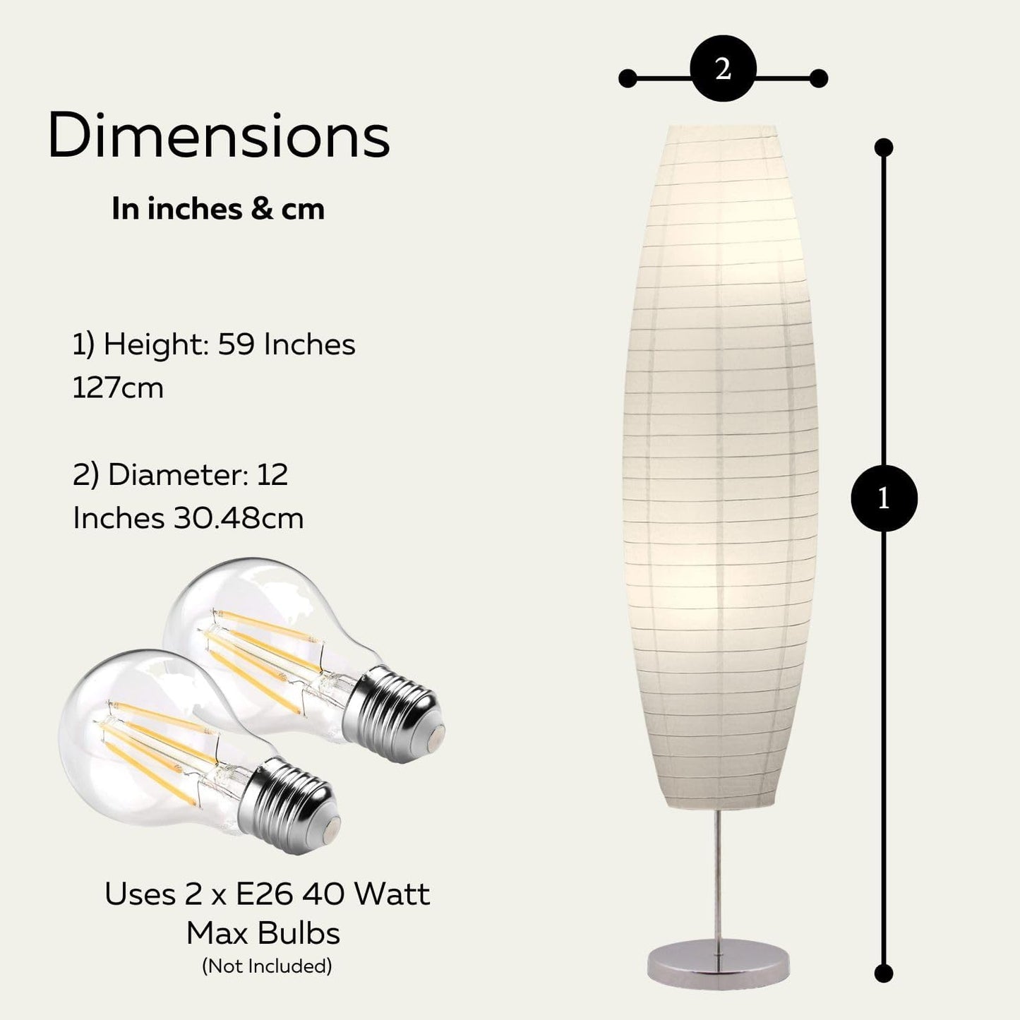 LIGHTACCENTS 50” Rice Paper Standing Lamp – Modern Japanese Floor Lamp with Chrome Base, White Shade, Foot Pedal Switch – Floor Lamps for Living Room, Bedroom, or Meditation Space