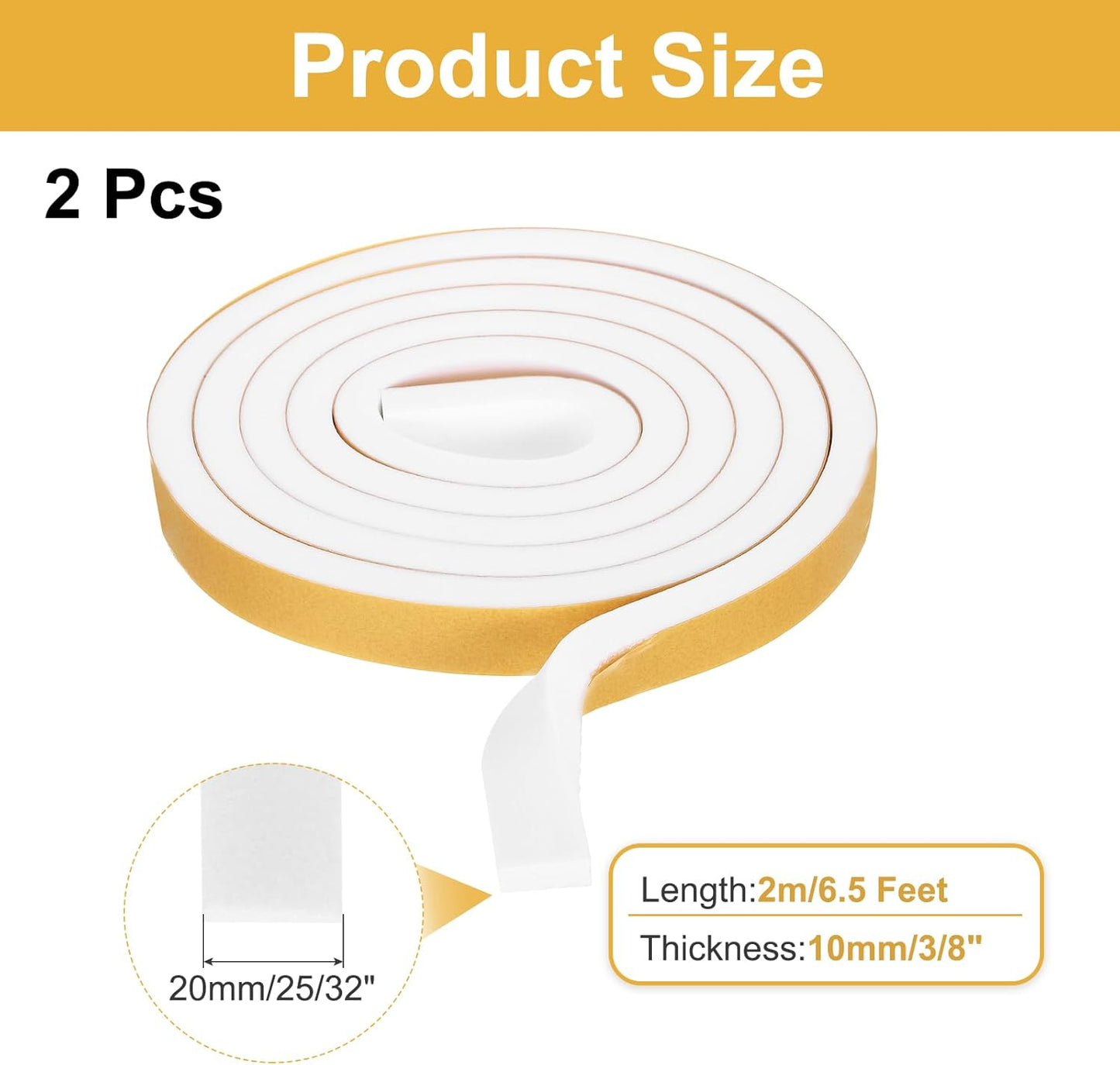 MECCANIXITY Weather Door Seal Strip Tape, Door Insulation Stripping Single Side Strong Self Adhesive Foam Tape Gap Filler for Door, Window, 1/4 Inch x 1/16 Inch x 32 Feet White 2 Pack