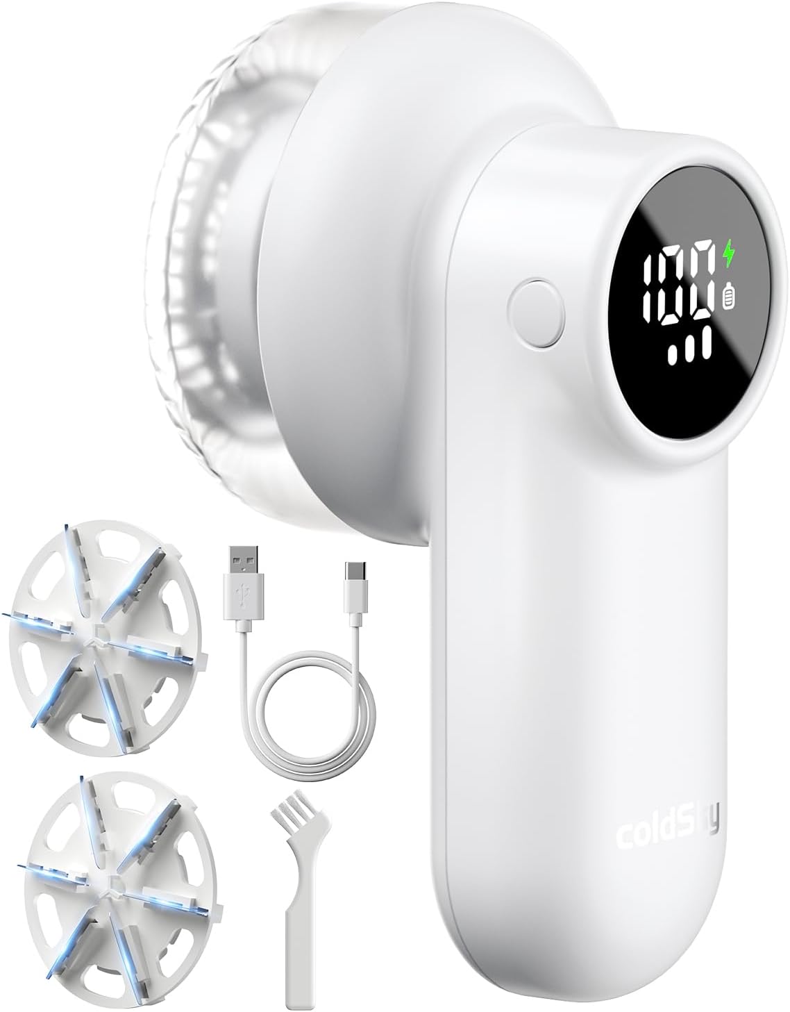 coldSky Rechargeable Fabric Shaver, Lint Shaver with Digital Display, Sweater Shaver with 6-Leaf Blades and Safety Lock, 3-Speeds Defuzzer Remove Fuzz, Pills from Clothes, Furniture, Blanket Green