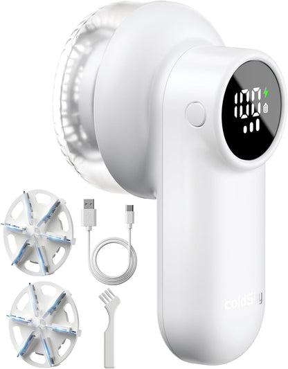 coldSky Rechargeable Fabric Shaver, Lint Shaver with Digital Display, Sweater Shaver with 6-Leaf Blades and Safety Lock, 3-Speeds Defuzzer Remove Fuzz, Pills from Clothes, Furniture, Blanket Green