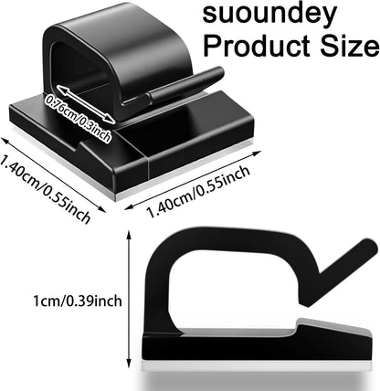Cable Clips, Adhesive Cable Organizer Cord Holder Wire Clip Wire Management Self Adhesive Hooks Wire Holder for Office, Home (Black)