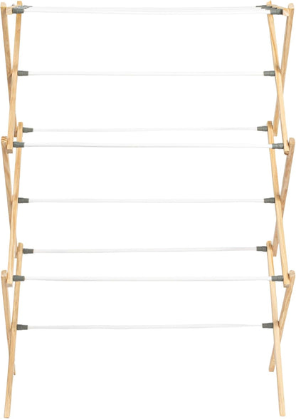 Household Essentials X-Frame Clothes Drying Rack, Stabile Wood Frame with Slanted Feet, Smooth Vinyl Wrapped Rods, 23.8 Feet of Hanging Space, Ready to Assemble, Flat Top, Natural