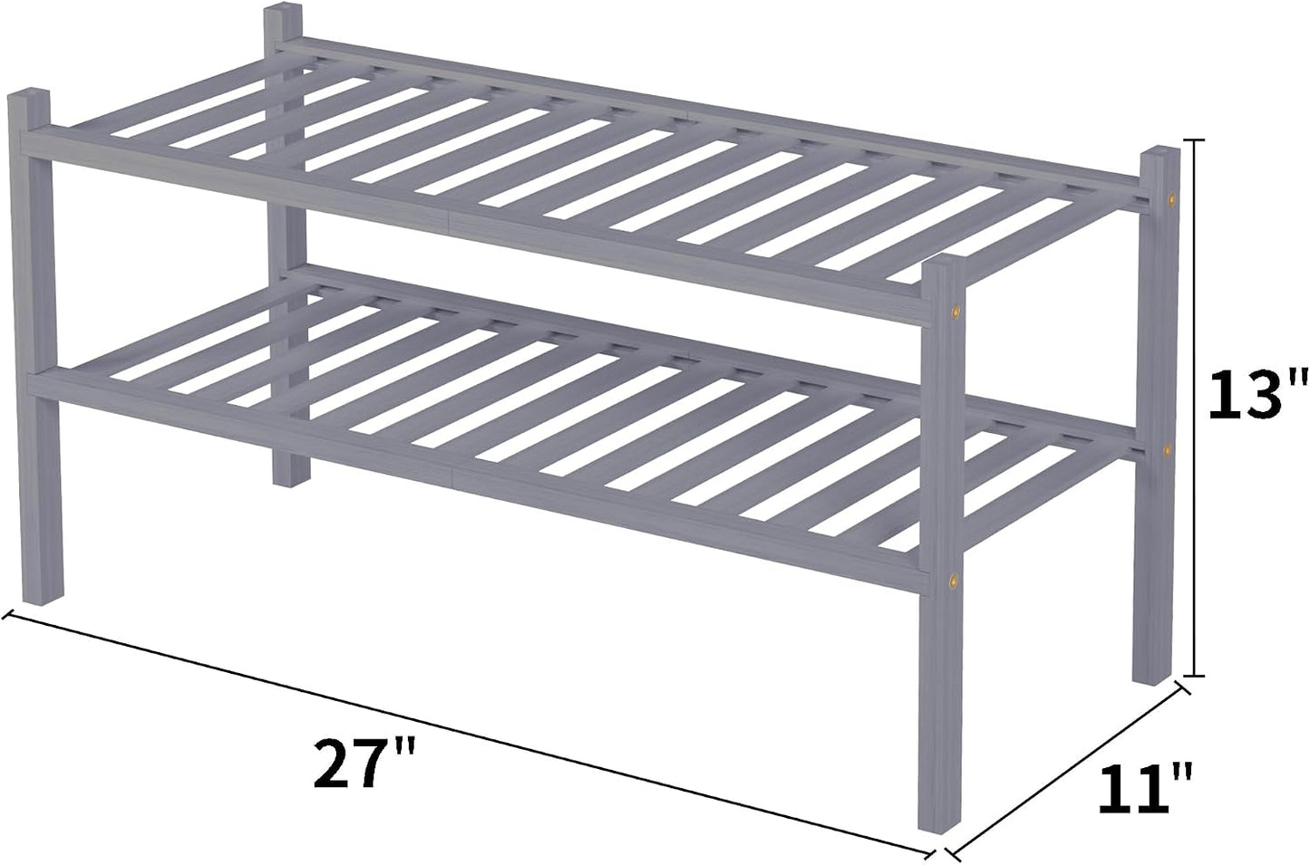 ROMGUAR CRAFT 3 Tier Bamboo Shoe Rack for Closet Free Standing Wood Shoe Shelf Storage Organizer for Entryway Small Space Stackable 27"x11"x20" (Natural)