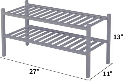 ROMGUAR CRAFT 3 Tier Bamboo Shoe Rack for Closet Free Standing Wood Shoe Shelf Storage Organizer for Entryway Small Space Stackable 27"x11"x20" (Natural)