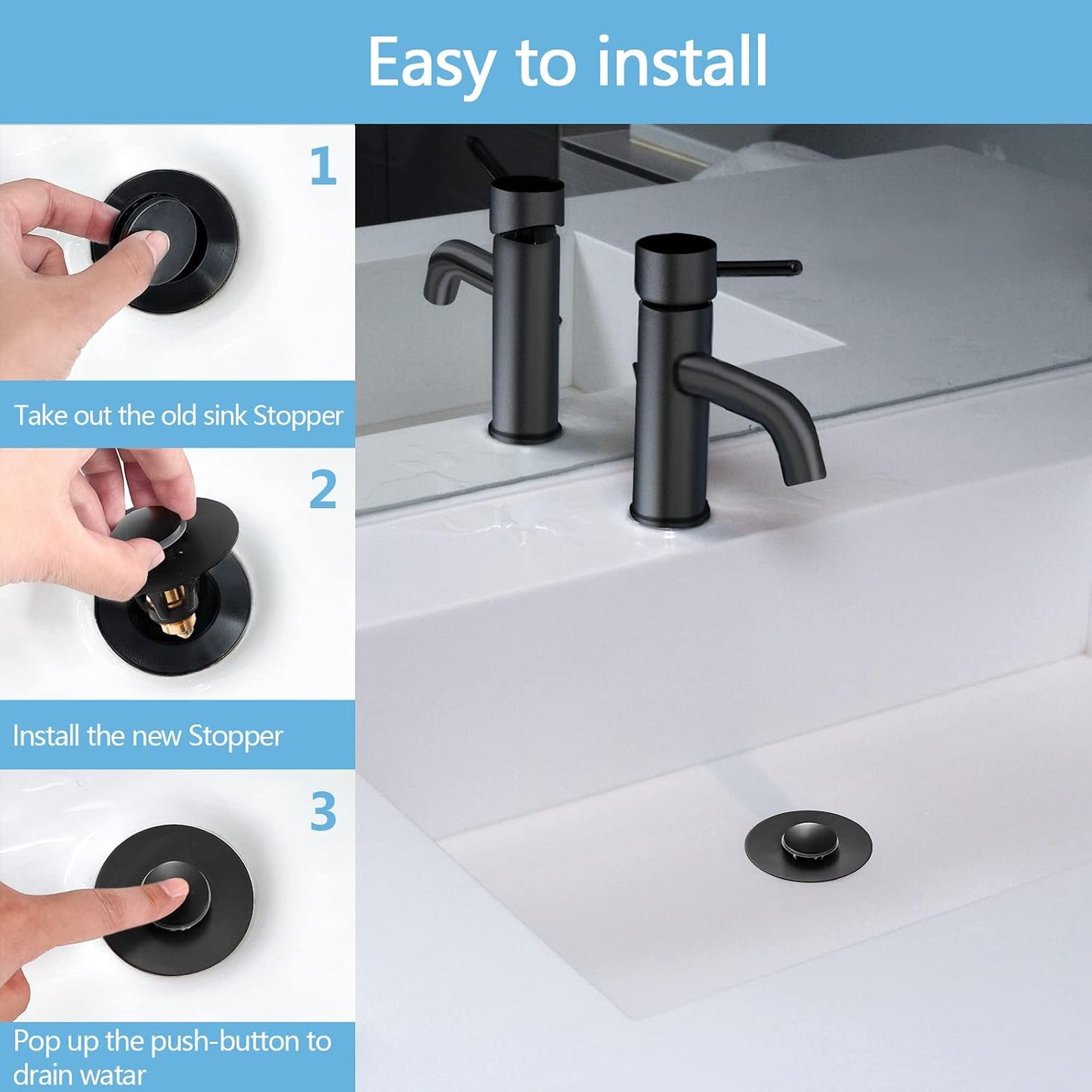 QYHNYJF Bathroom Sink Stopper with Hair Catcher – Universal Pop-Up Drain Strainer for 1.1–1.5 inch US Standard Sink Drain Holes, Anti-Clog Basin Stopper, Silver