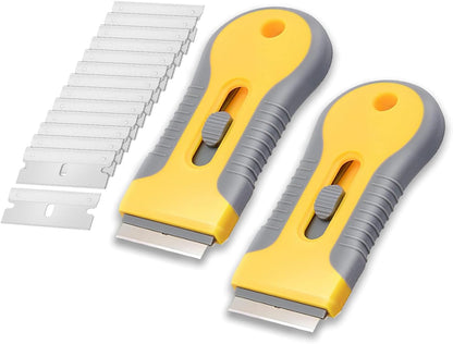 Bates- Razor Blade Scraper Tool, 2 Pack, 30 Extra Stainless Steel Blades, Anti-Slip Ergonomic Handle Design, Razor Scraper Set for Cleaning Window, Paint, Oven, Glass, Stove